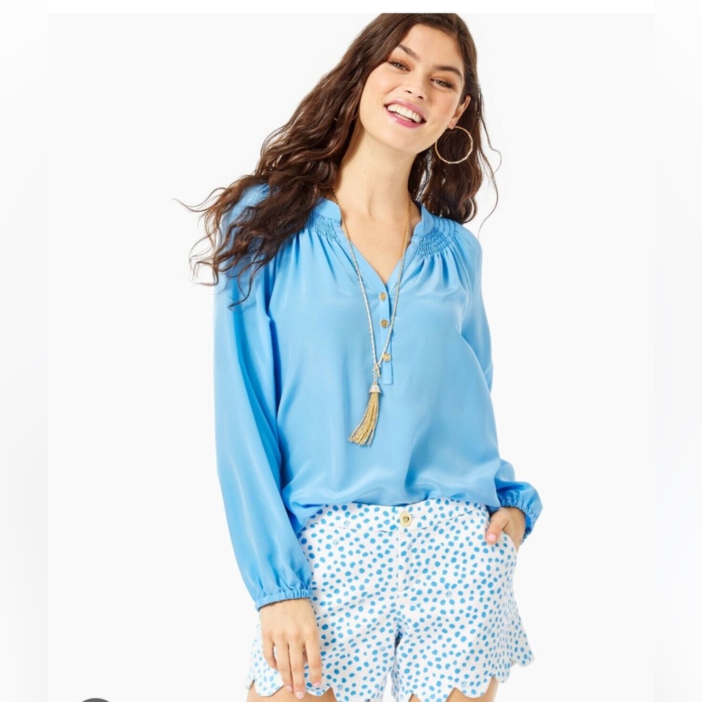NWOT Elsa Top in Zanzibar Blue Silk Blouse Lilly Pulitzer